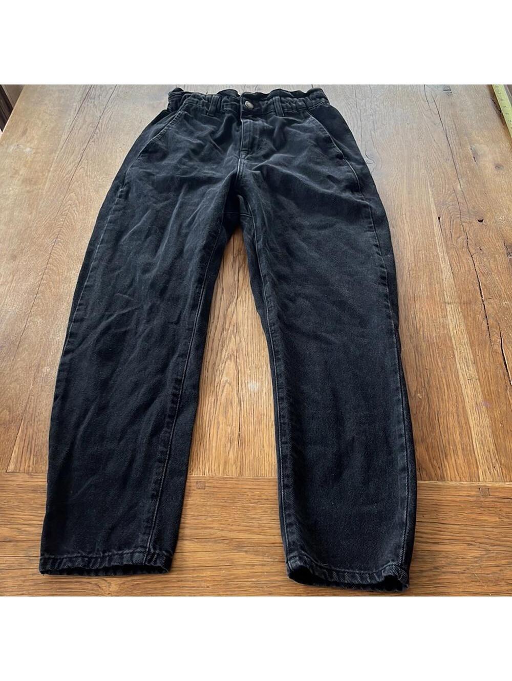Zara High Waisted Baggy Jeans Paperbag Waist Black Size 0